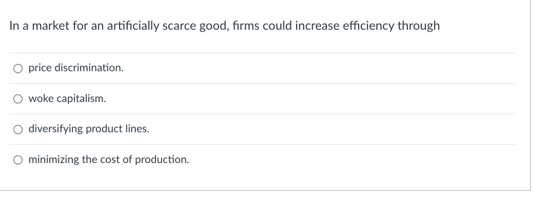 doesn't face any competition O It has a non-zero price O Owners