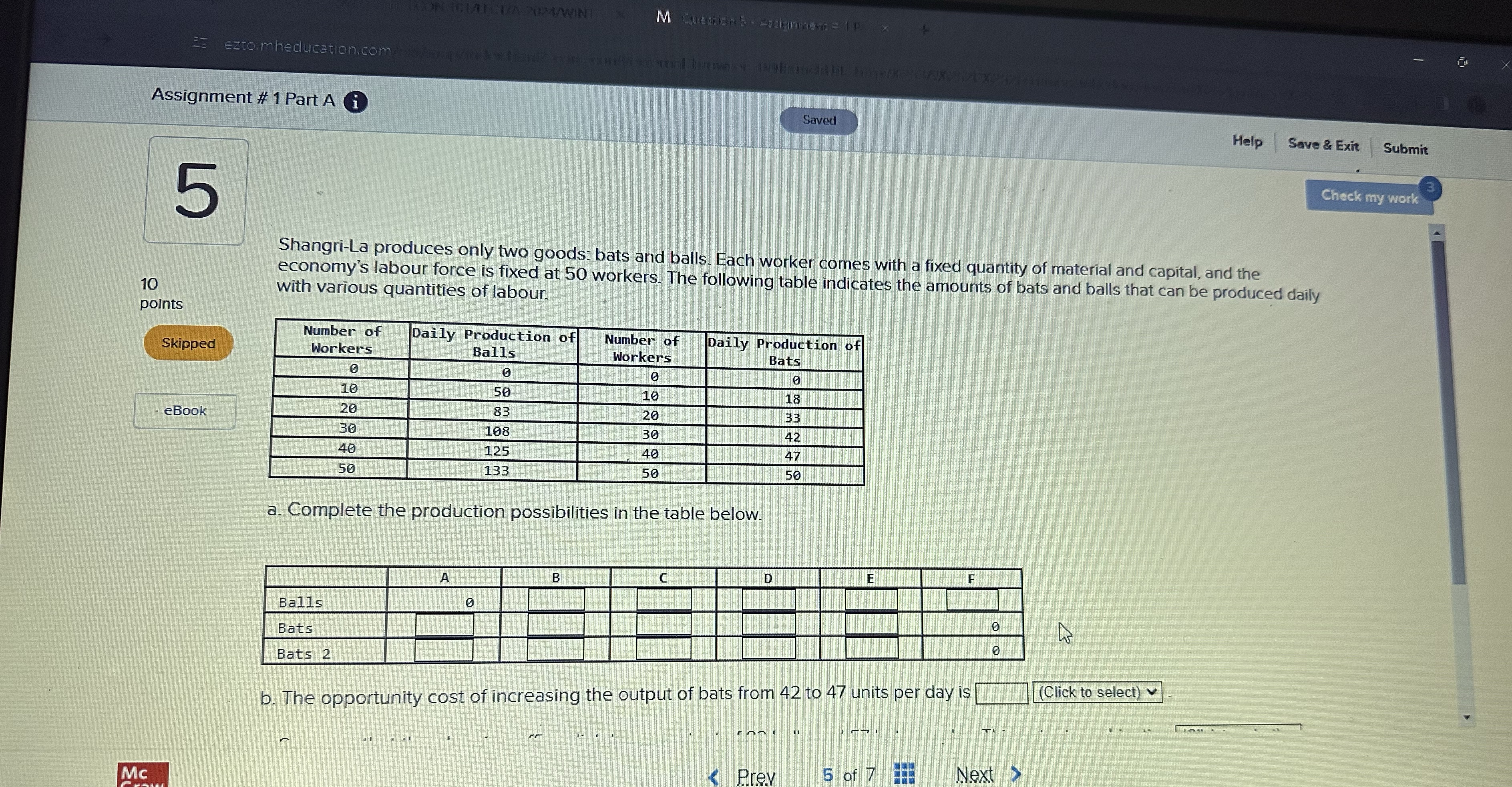ezto.mheducation.com Assignment # 1 Part A i Saved Help Save &