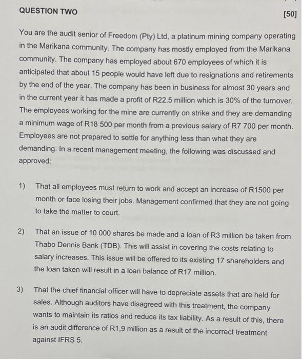 Asap please ill upvote for the correct answer QUESTION TWO [50] You