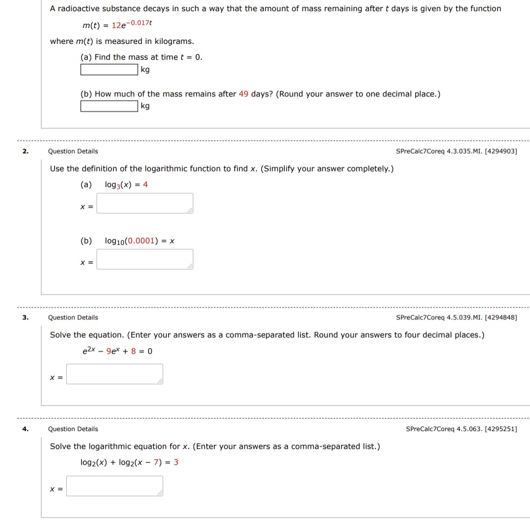 How do I solve these problems? A radioactive substance decays in such