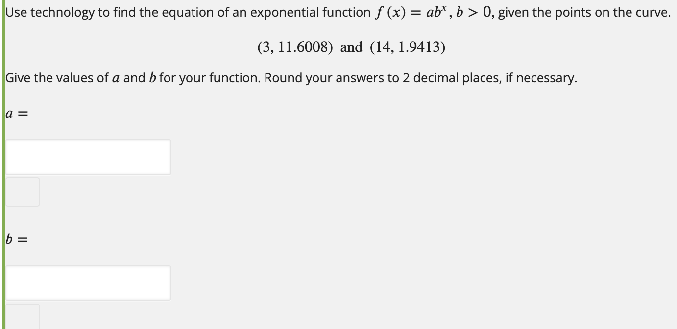 Use technology to find the equation of an exponential function f