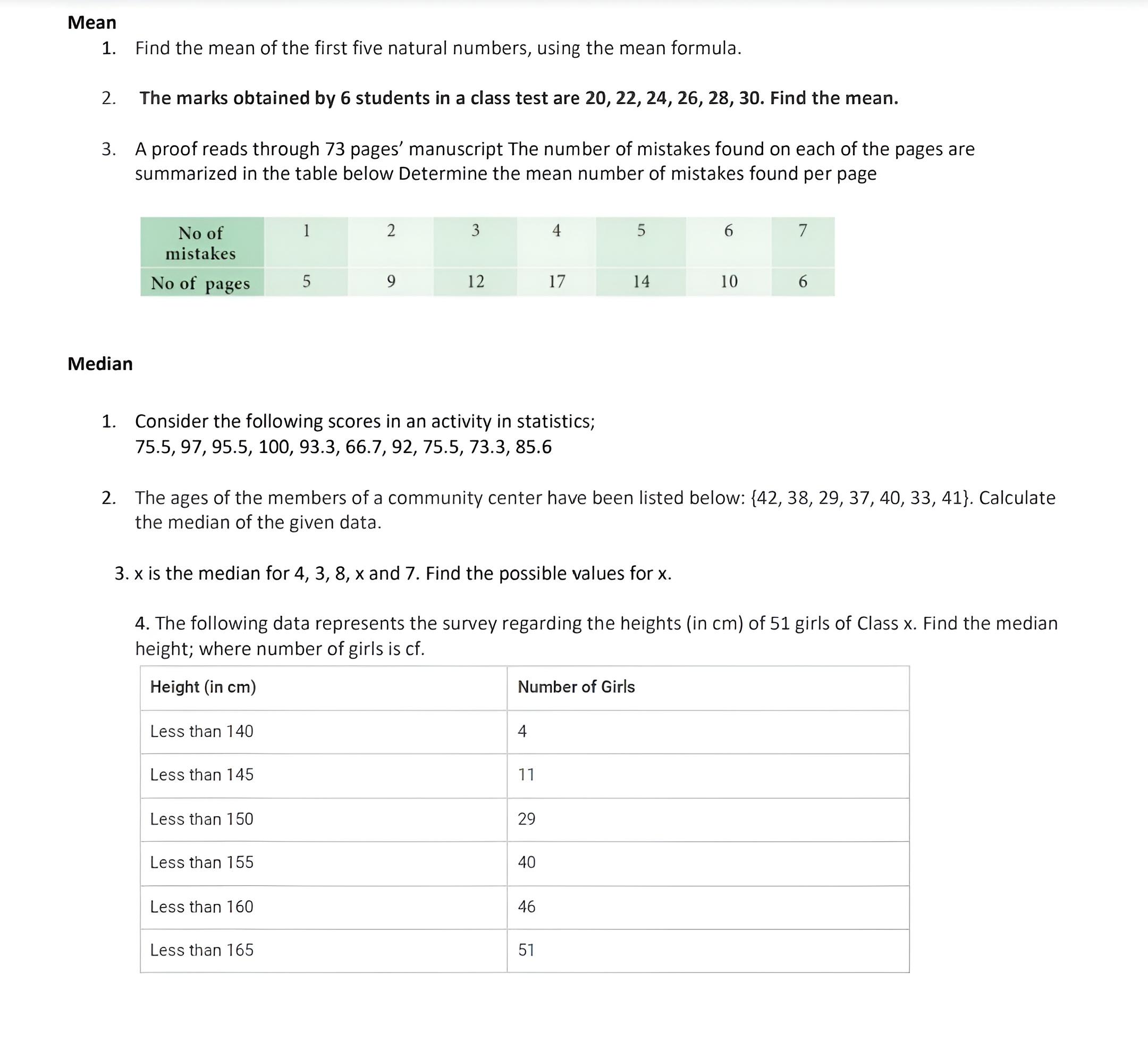 DATA MANAGEMENT Mean 1. Find the mean ofthe first five natural numbers,