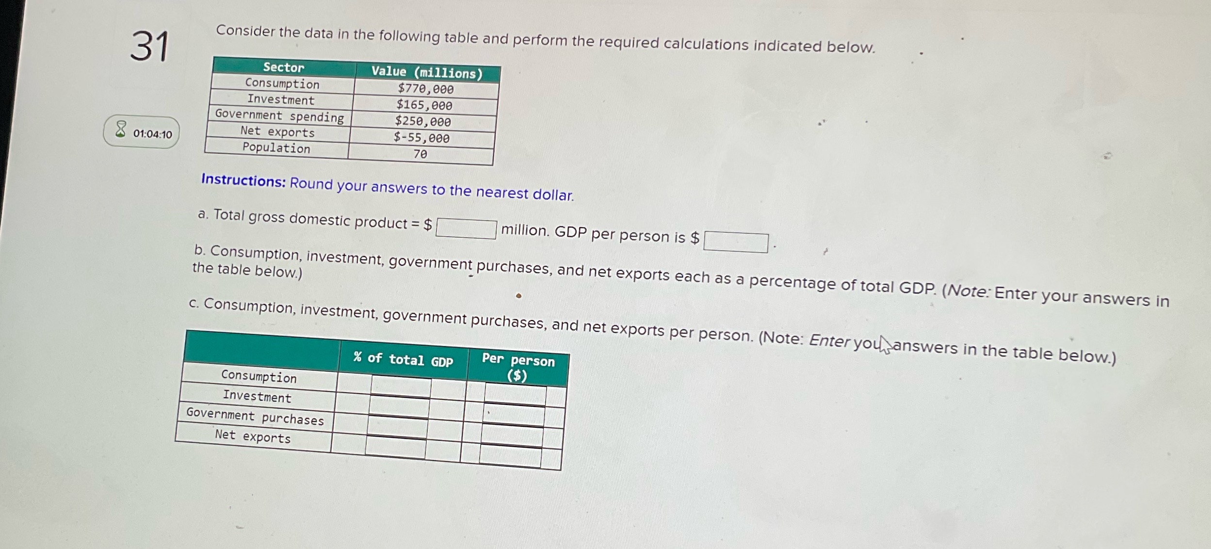 Consider the data in the following table and perform the required