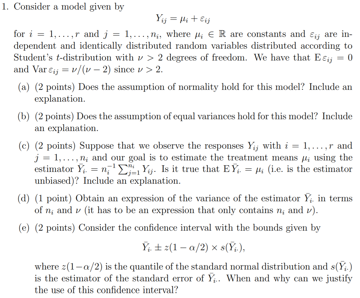  1. Consider a model given by Yij = #z' + 853'