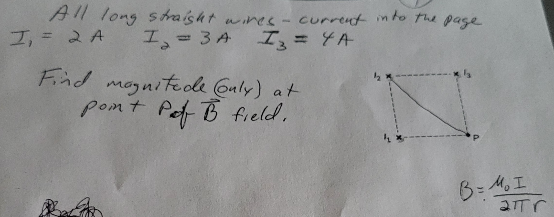  All long straight wires - current into the page I ,