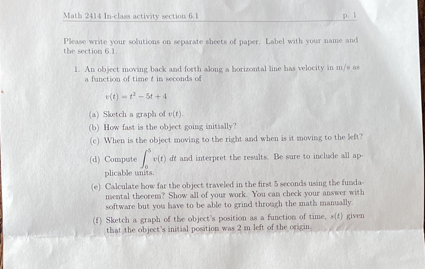  Math 2414 In-class activity section 6.1 P. 1 Please write your