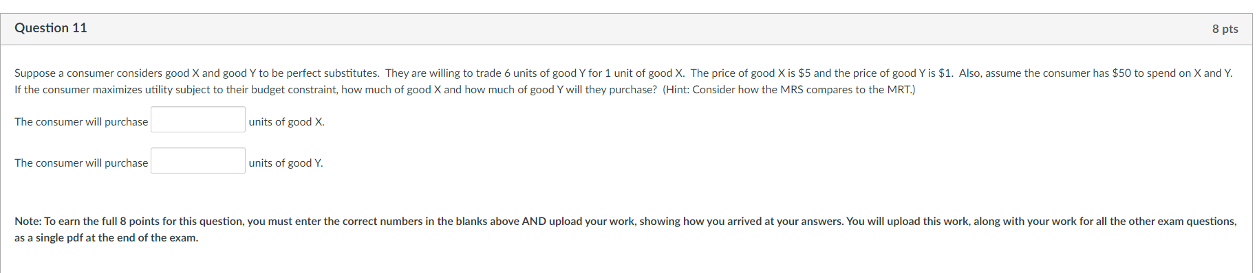 the utility function U(X,Y) = MIN (X,2Y). The price of good X