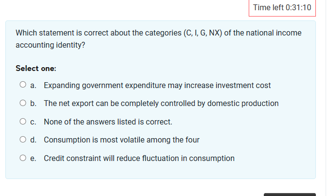  | Time left 0:31:10 Which statement is correct about the categories