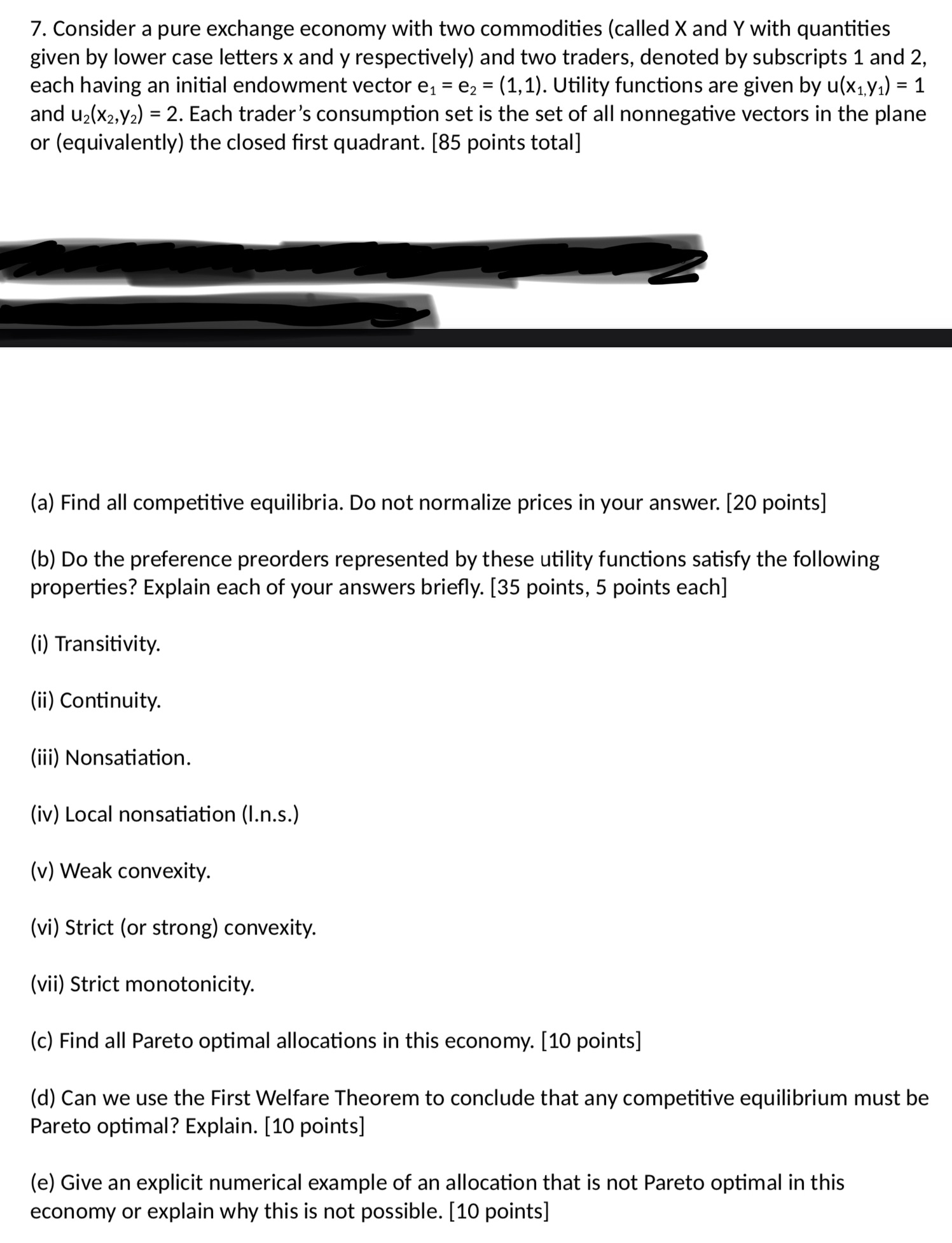 7. Consider a pure exchange economy with two commodities (called X
