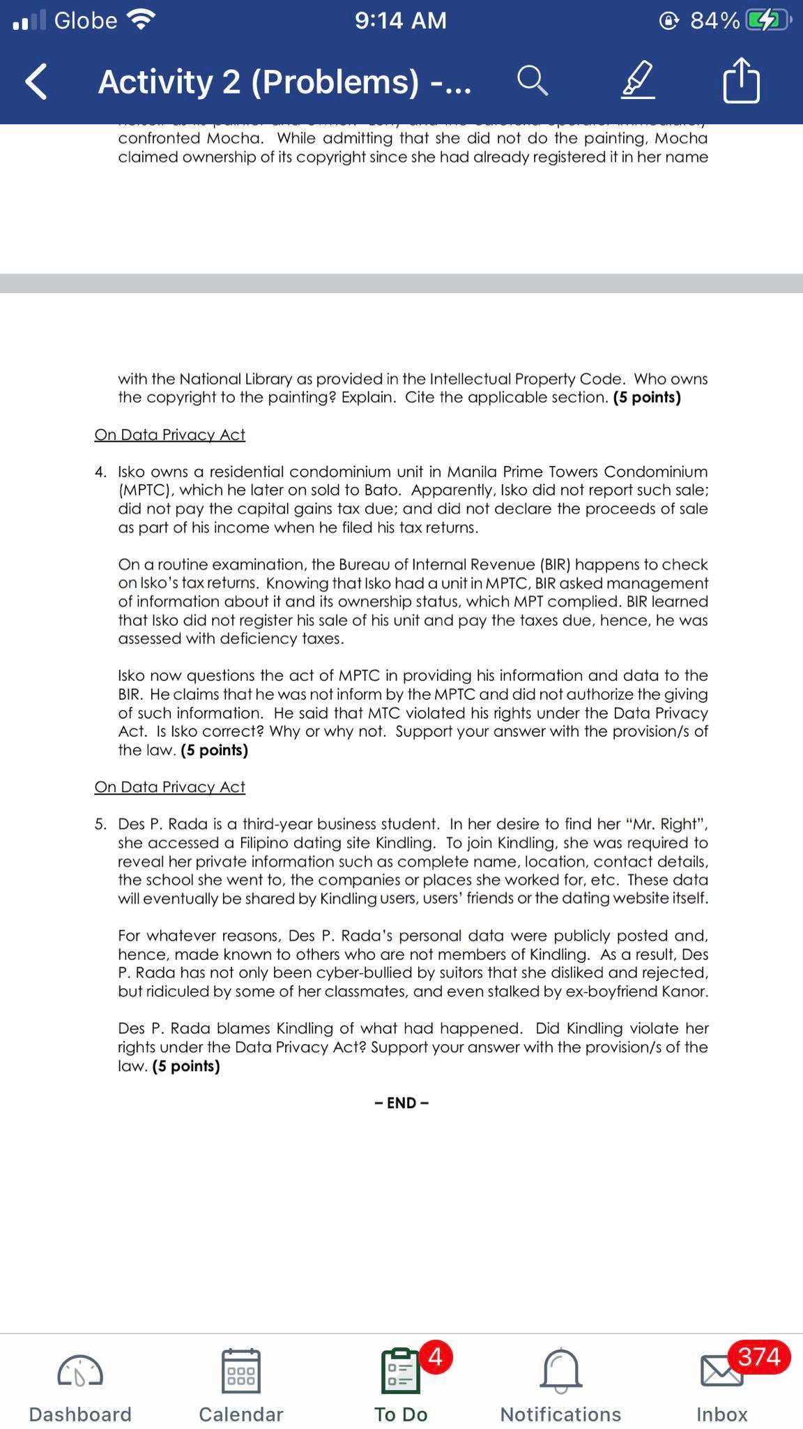 Globe 9:14 AM < Activity 2 (Problems) -... Q confronted Mocha. While