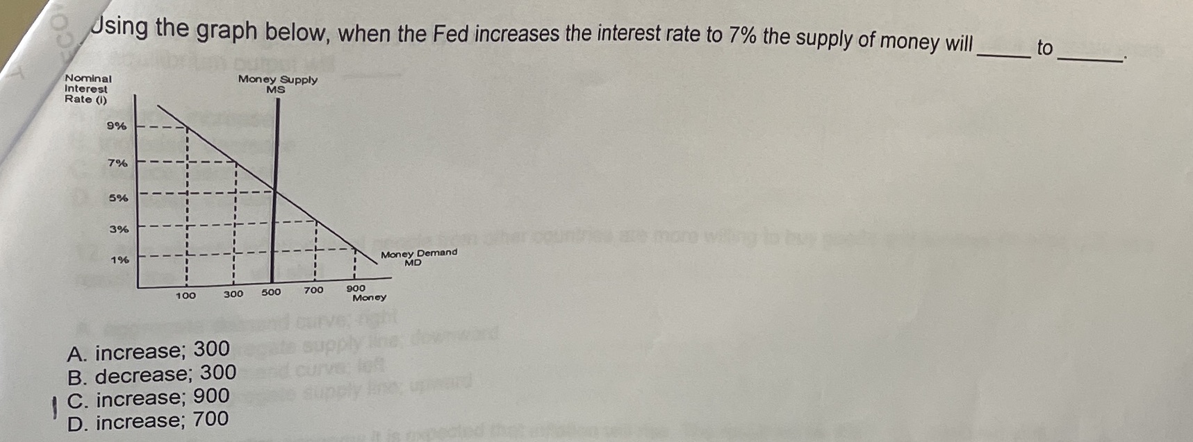  Using the graph below, when the Fed increases the interest rate