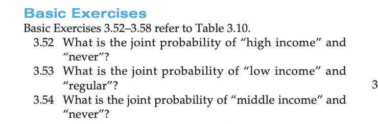  Basic Exercises Basic Exercises 3.523.58 refer to Table 3.10. 3.52 What