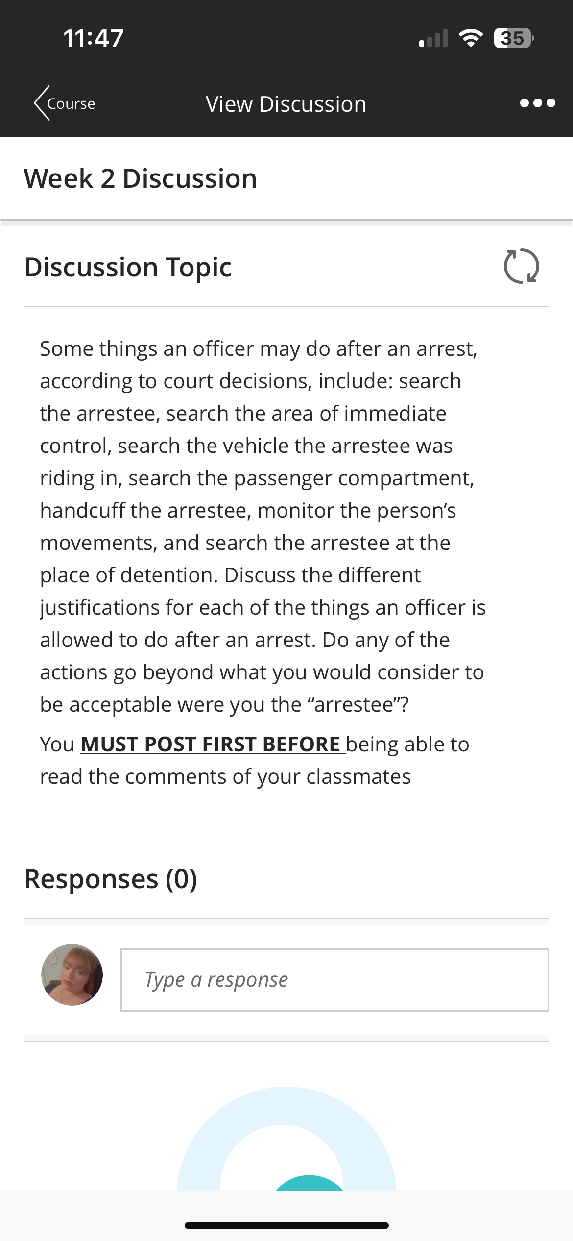 11:47 Course 35 View Discussion Week 2 Discussion Discussion Topic Some things