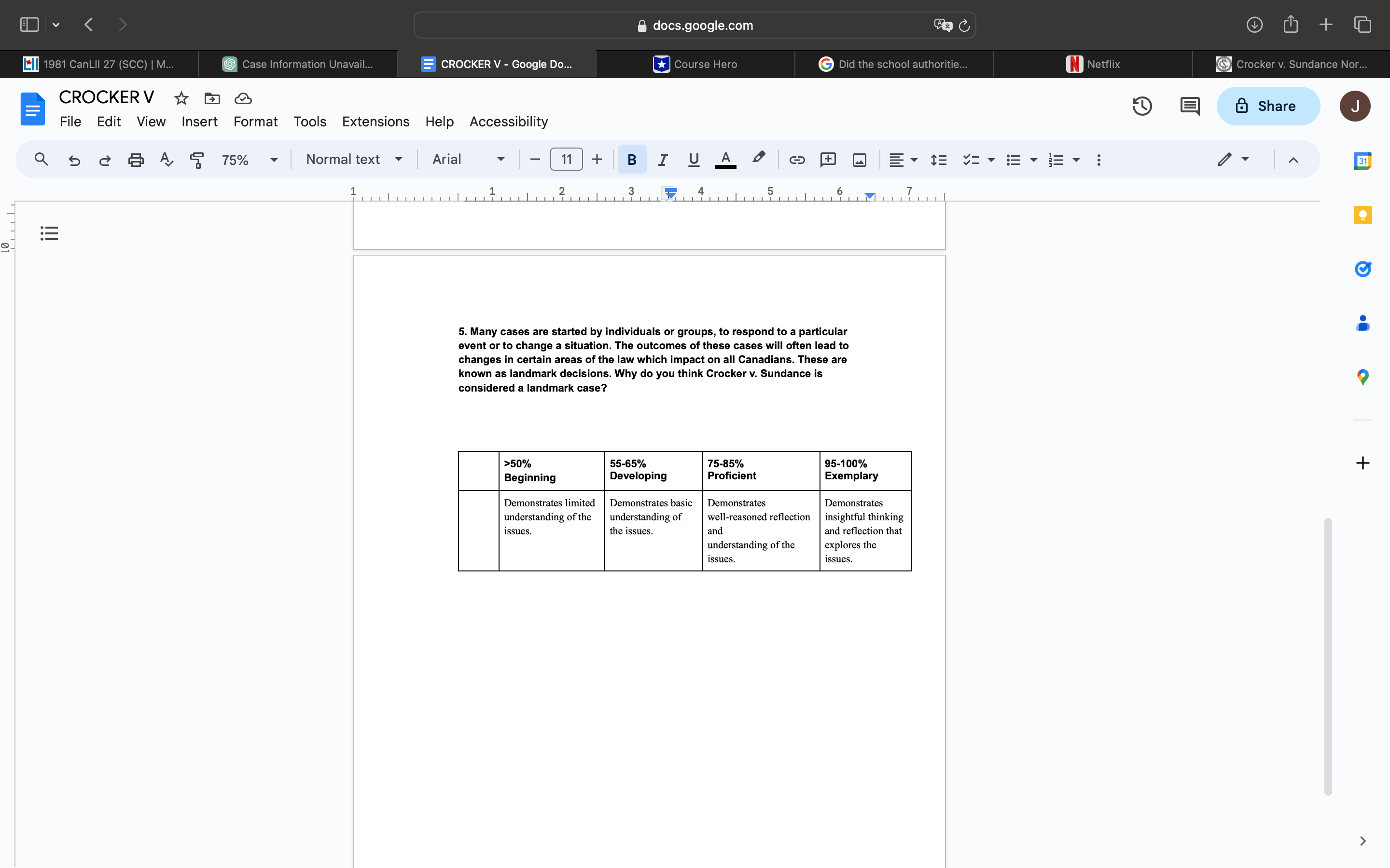 consider the rubric while doing it and also the case is Crocker