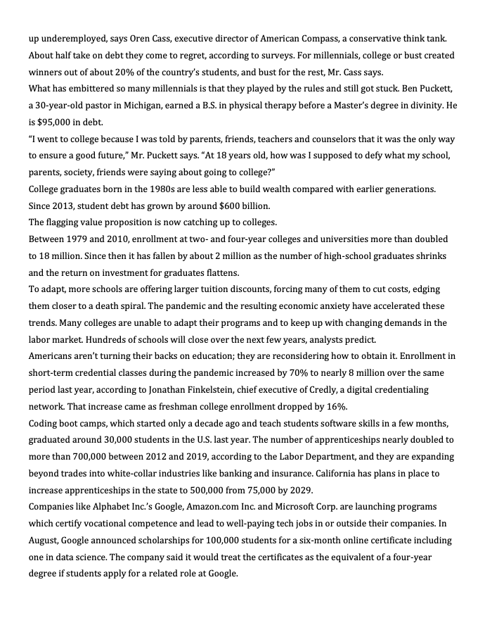 END OF COLLEGE AS WE KNOW IT? For millions of Americans, getting