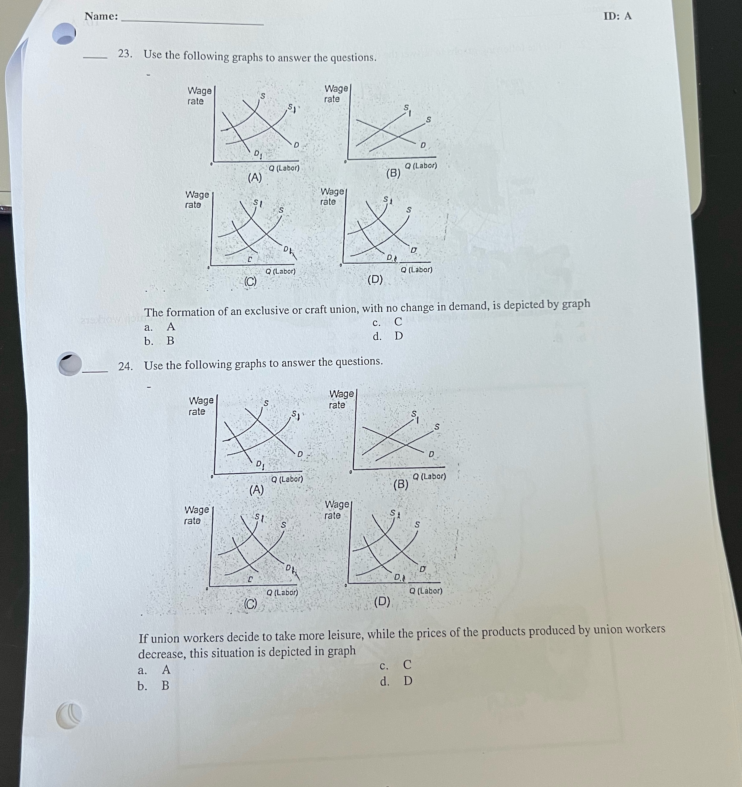  Name: ID: A 23. Use the following graphs to answer the