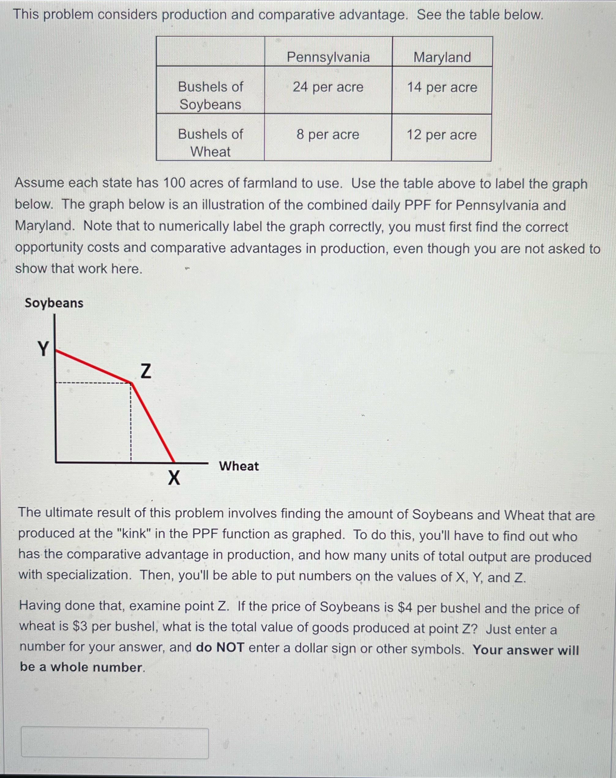 This problem considers production and comparative advantage. See the table below.
