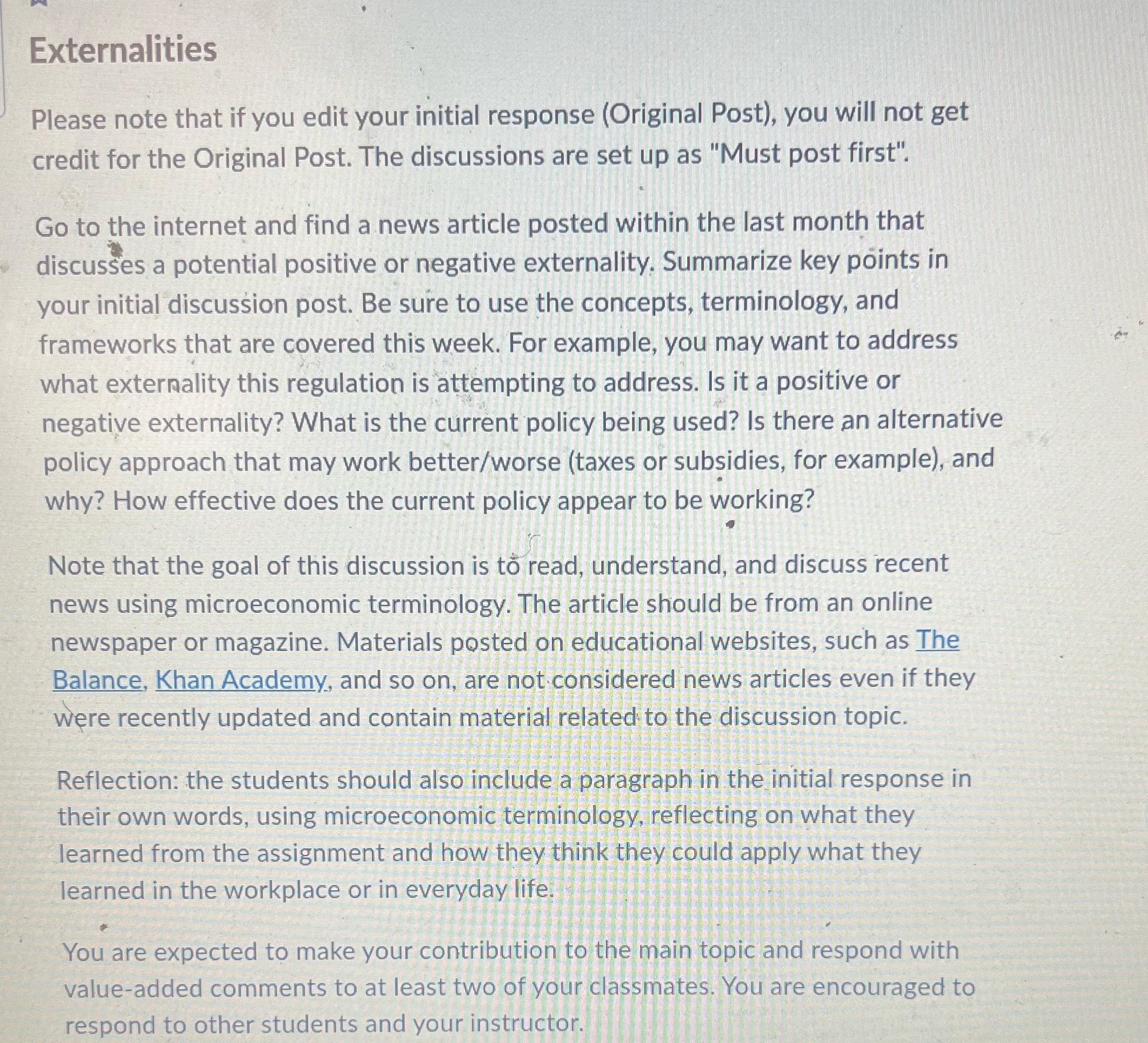  Externalities Please note that if you edit your initial response (Original