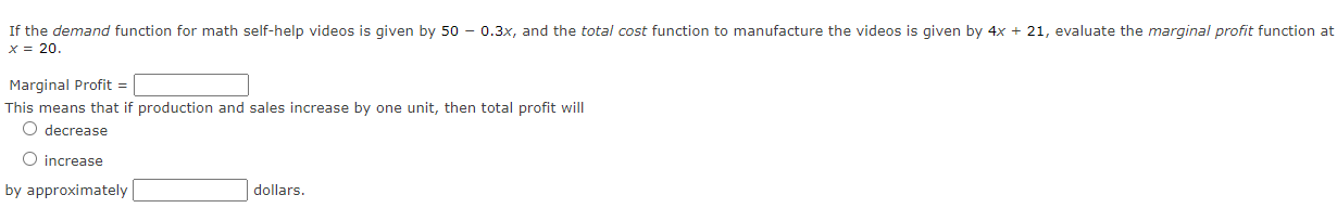 If the demand function for math self-help videos is given by