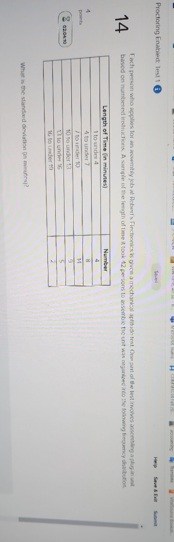 20 min left Proctoring Enabled: Test 1 ( Saved Help Save &