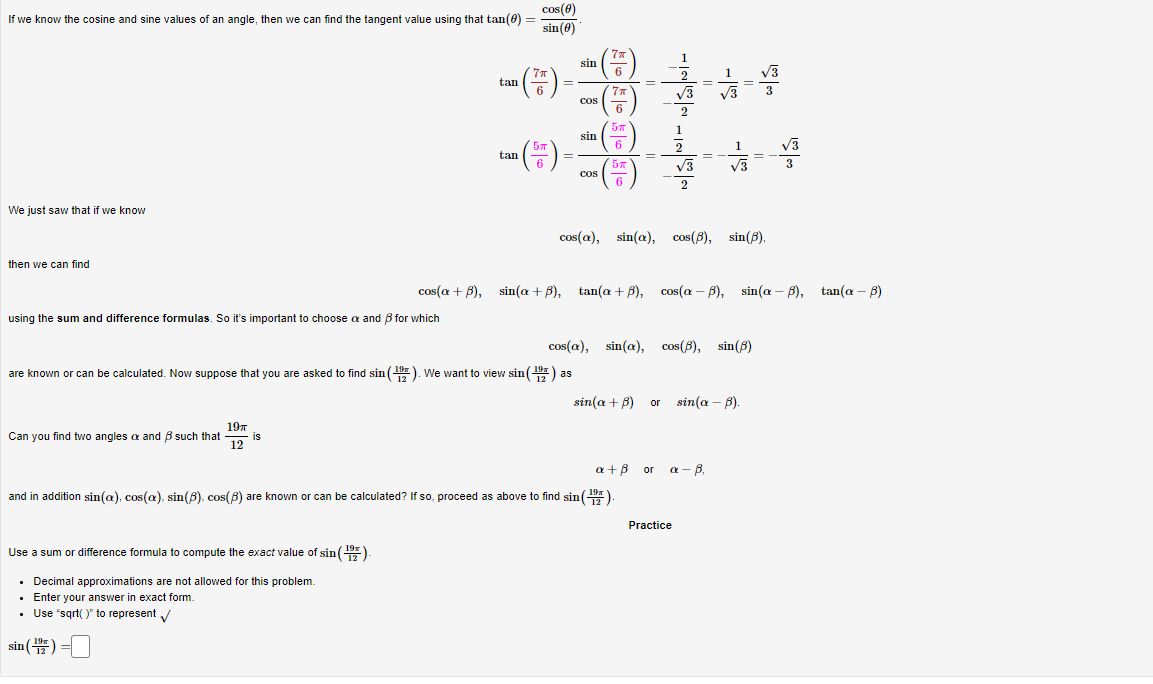to find the frig values of common angles like 6: 7: 7: