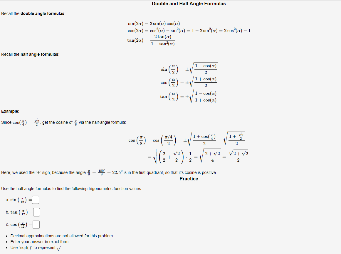 values by using the sum and difference formulas: sin(a + B) =
