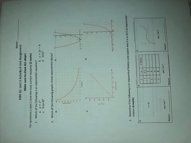  Name: MBF 3C: Unit 5 Activity 6 Unit Assignment Make sure