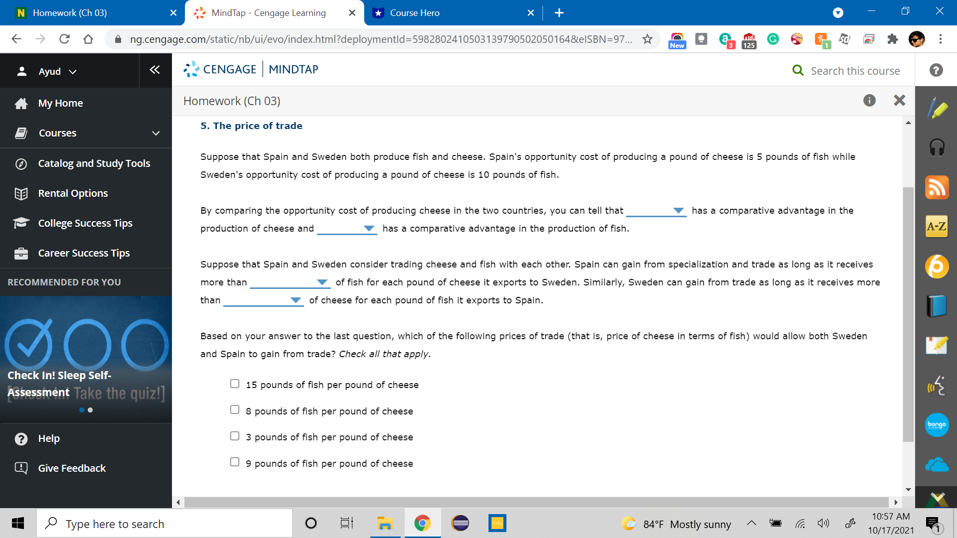 N Homework (Ch 03) X MindTap - Cengage Learning X Course