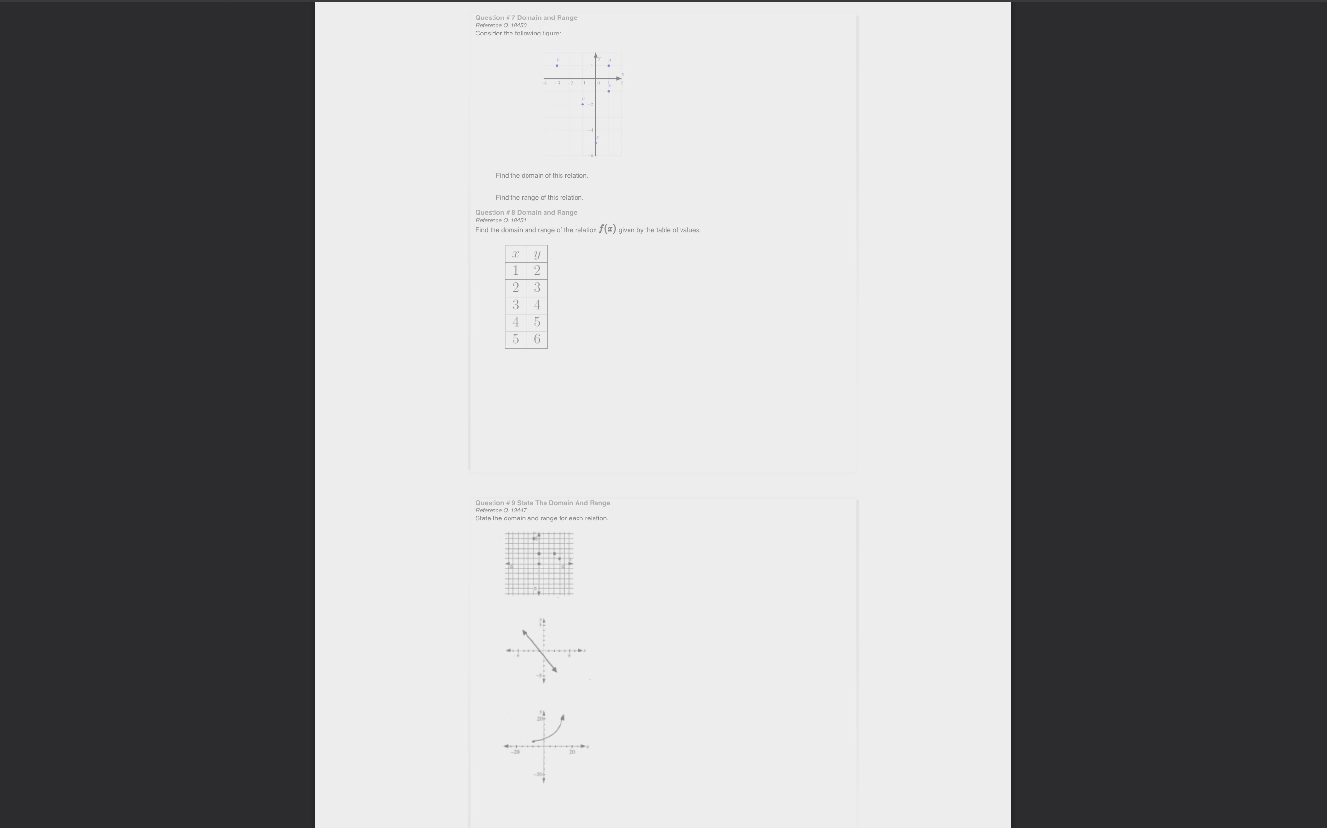 Question # 7 Domain and Range Reference Q. 18450 Consider the