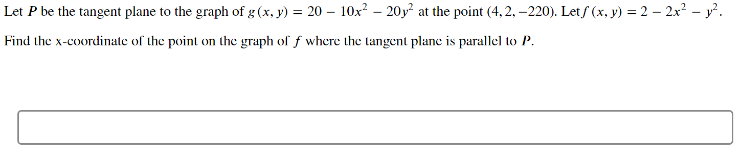 = tam6"). Find the equation for the tangent plane to the graph