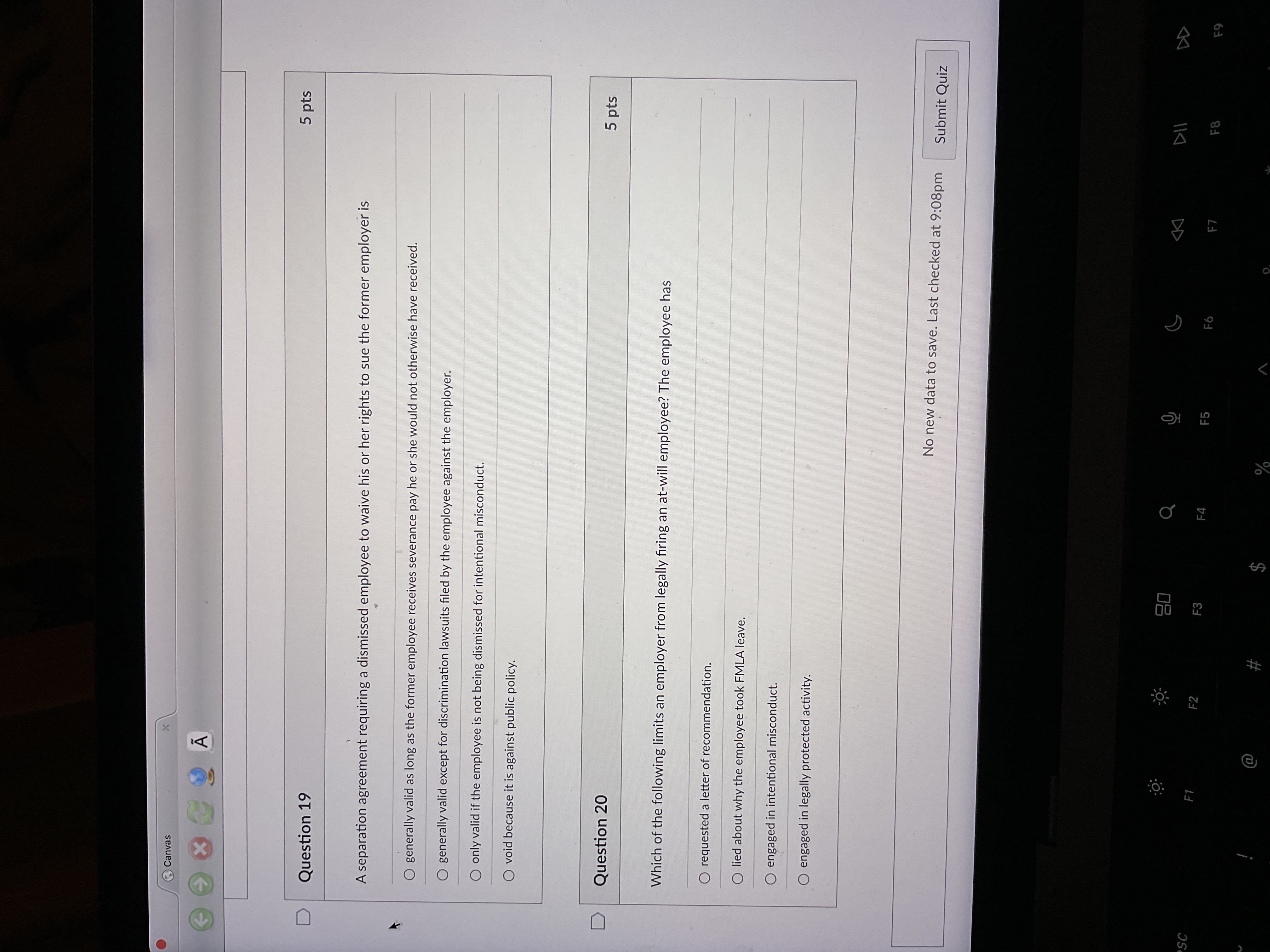  Canvas D Question 19 5 pts A separation agreement requiring a