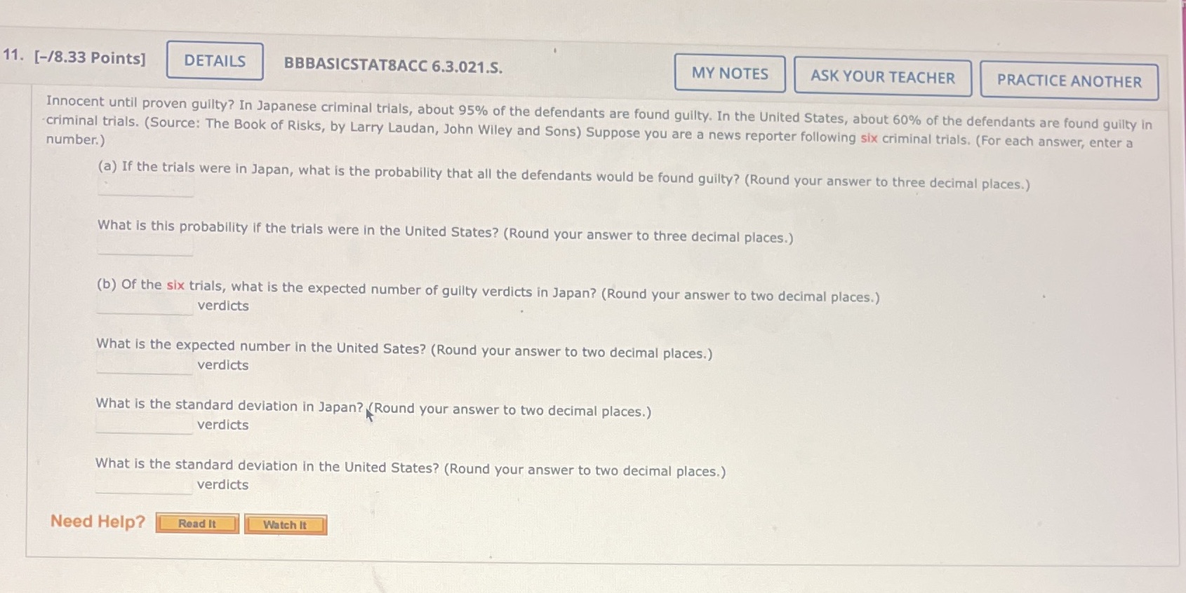  11. [-/8.33 Points] DETAILS BBBASICSTAT8ACC 6.3.021.S. MY NOTES ASK YOUR TEACHER