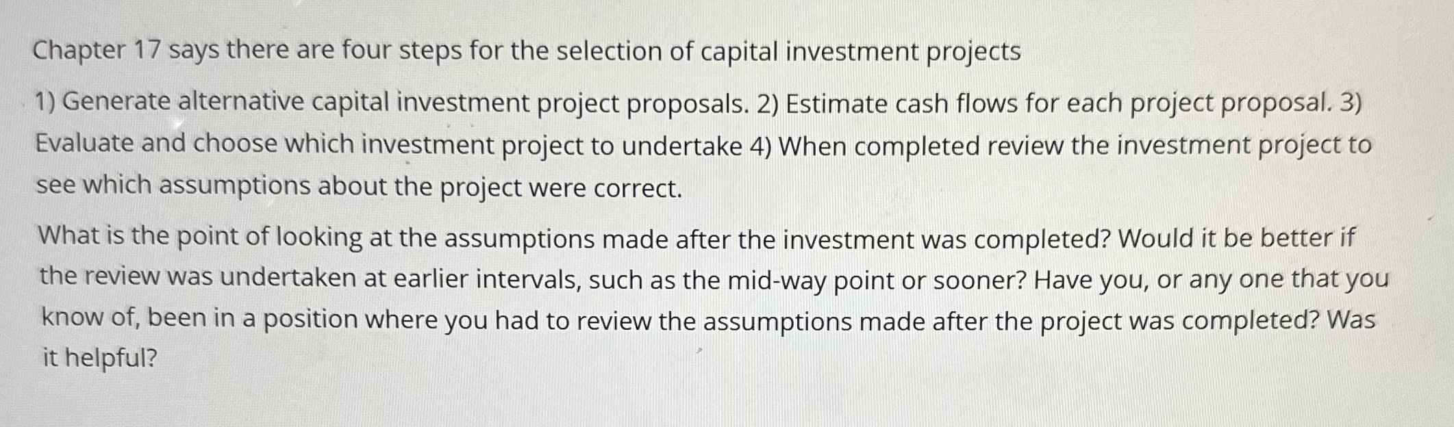 Chapter 17 says there are four steps for the selection of