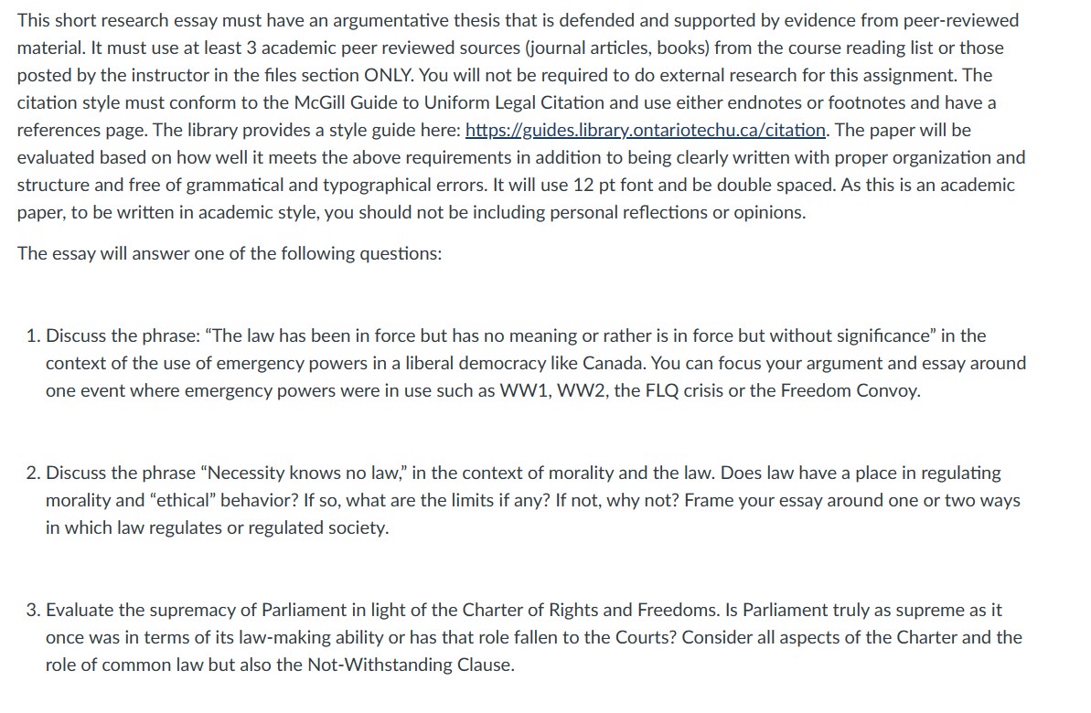  This short research essay must have an argumentative thesis that is