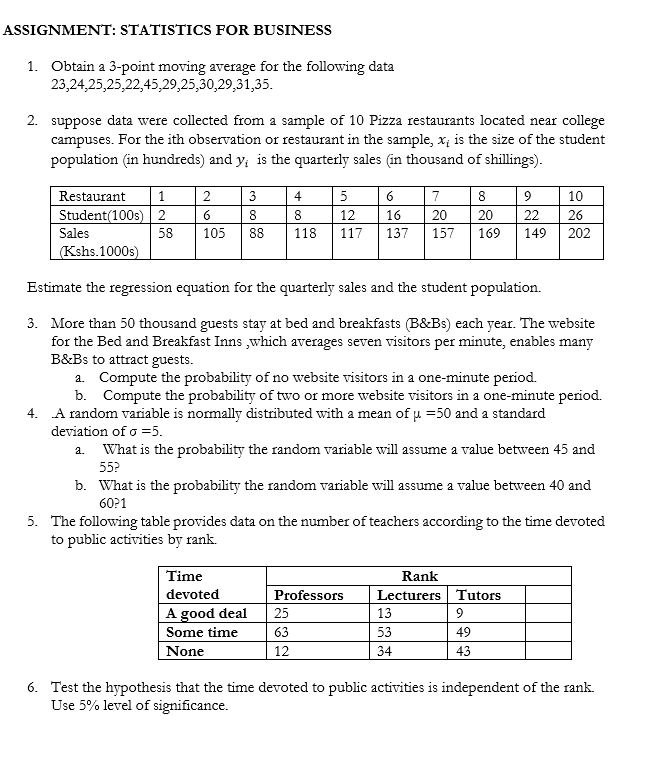  ASSIGNMENT: STATISTICS FOR BUSINESS 1. Obtain a 3-point moving average for