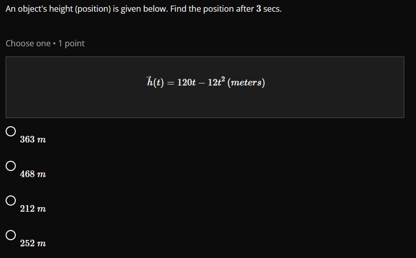 An object's height (position) is given below. Find the position after