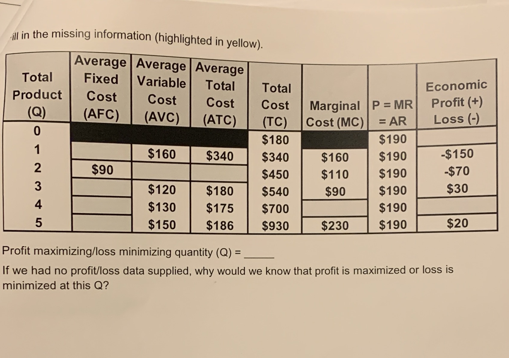  ill in the missing information (highlighted in yellow). Average Average Average