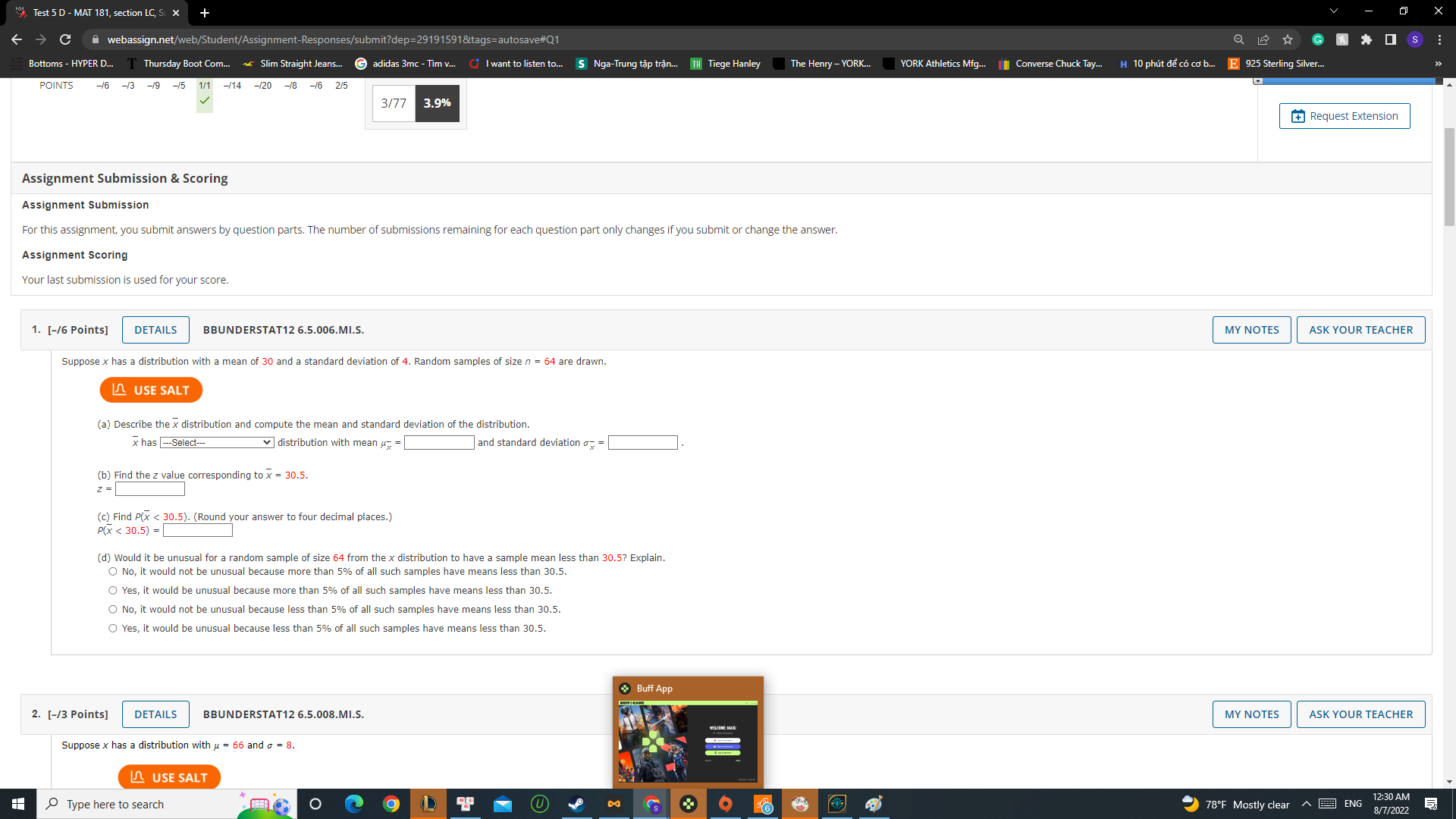  A Test 5 D - MAT 181, section LC, S X