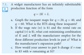 7.1. A widget manufacturer has an infinitely substitutable production function of