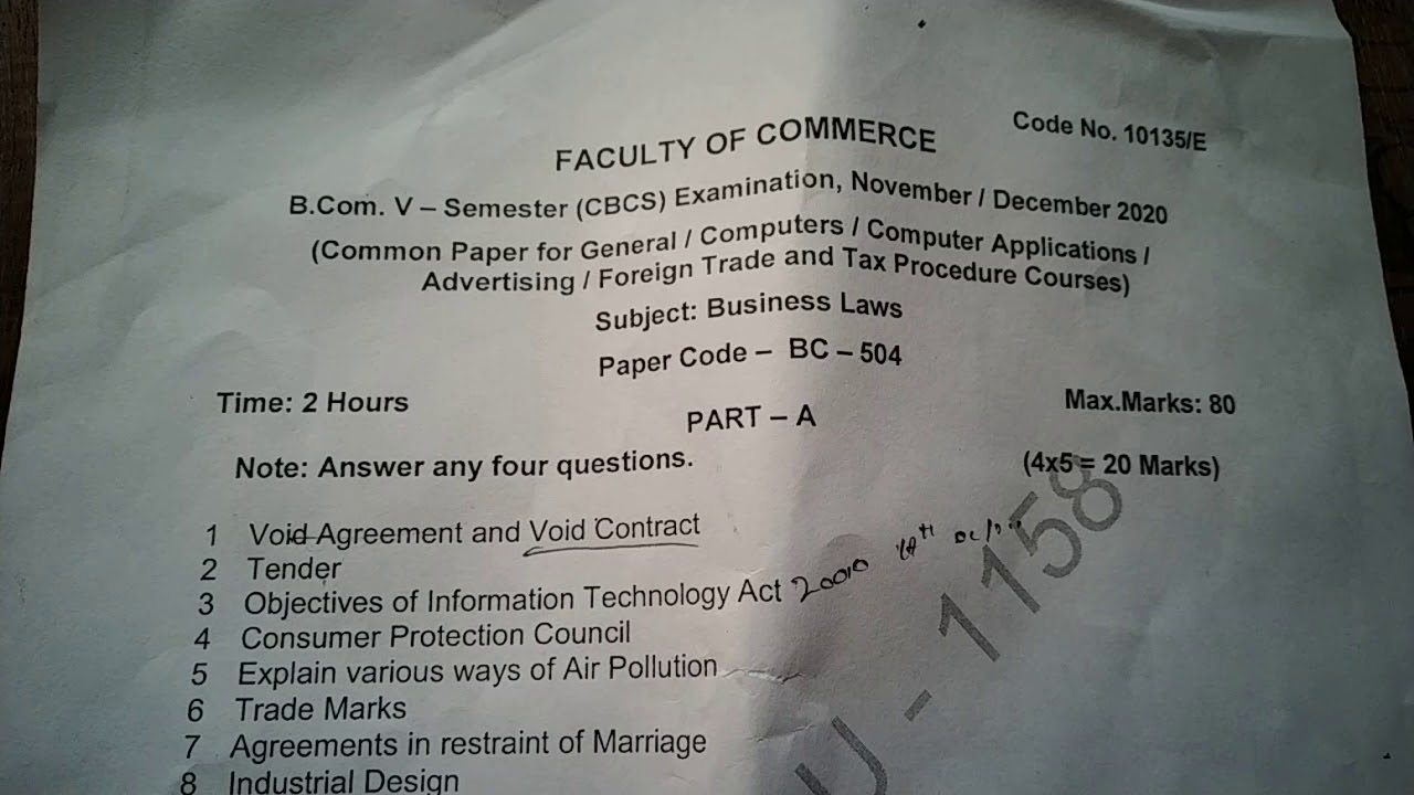 FACULTY OF COMMERCE Code No. 10135/E b.com. V - Semester (CBCS)