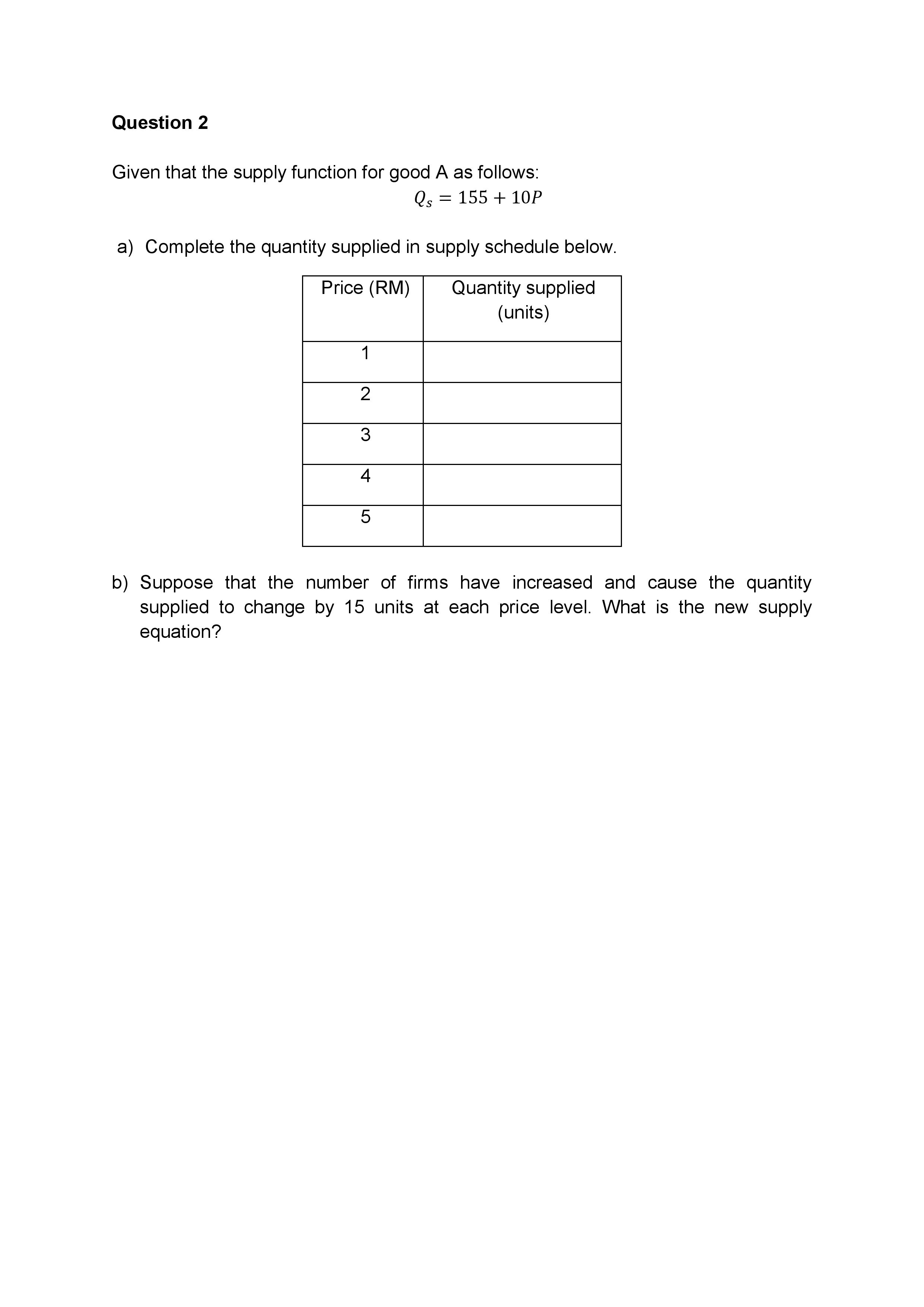 schedules for coffee for Liam and Chris. Price Quantity supplied Market (RM/cup)
