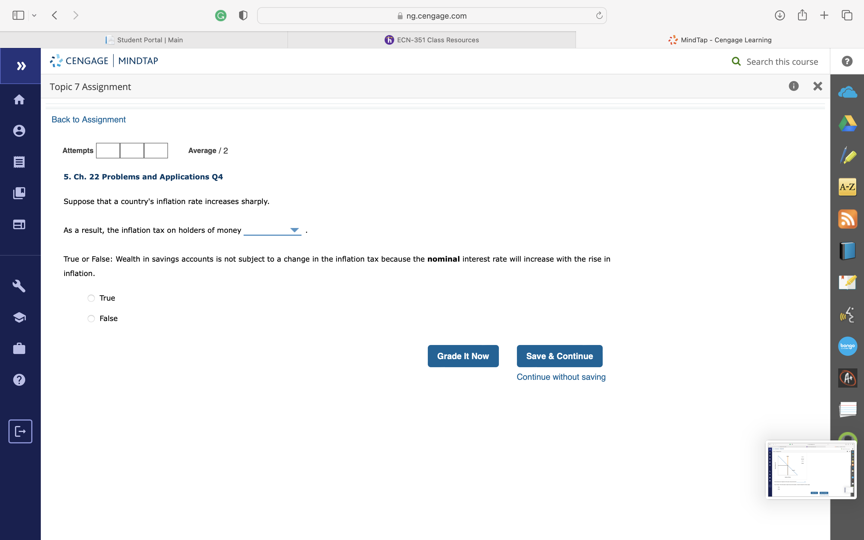 0 ng.cengage.com ECN-351 Class Resources Student Portal I Main CENGAGE I MINDTAP