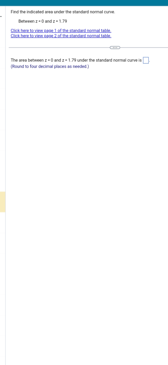 answer please Find the indicated area under the standard normal curve. Between
