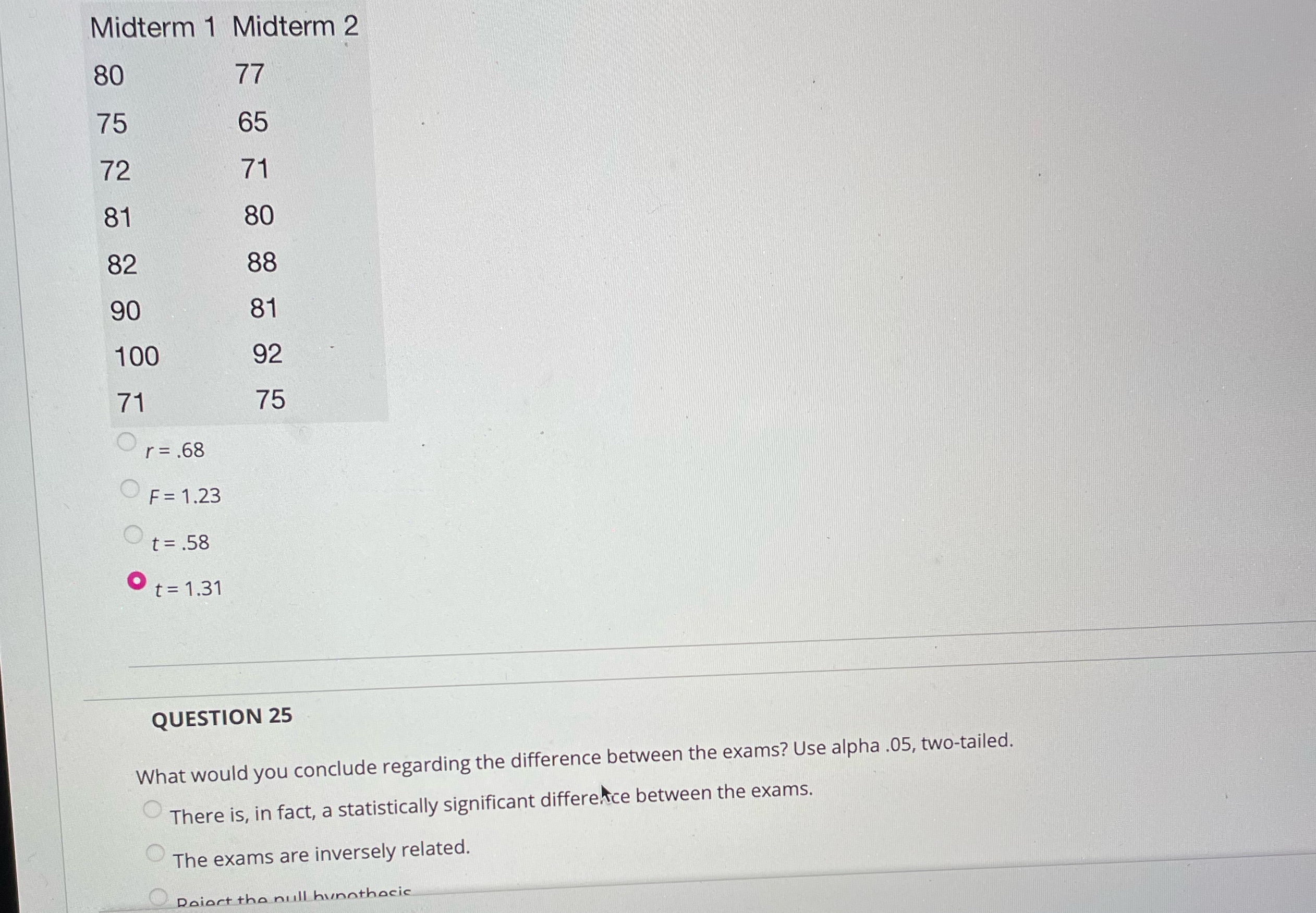 I need help with question 25 Midterm 1 Midterm 2 80 77