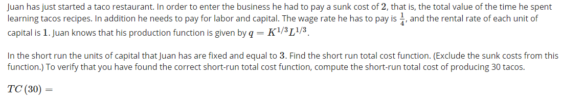 Please help me to solve below questions... Juan hasjust started a taco