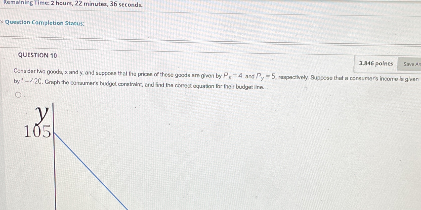 Remaining Time: 2 hours, 22 minutes, 36 seconds. Question Completion Status: