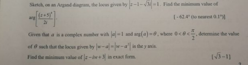 Advanced maths Complex Number. Need step solution Sketch, on an Argand diagram,