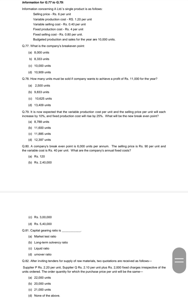 Rs 4.50 per unit. Additional material at Rs1.25per unit was added in