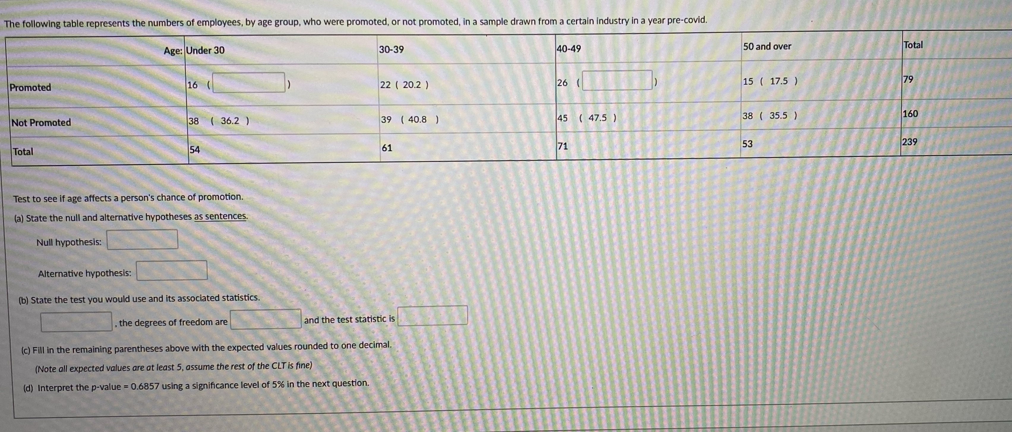 Please solve and interpret The following table represents the numbers of employees,