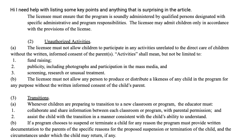 Hi I need help with listing some key points and anything